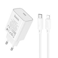 Сетевое зарядное устройство HOCO C143A Benefit 1xUSB-C с Кабелем Type-C - Lightning, 20W, белый