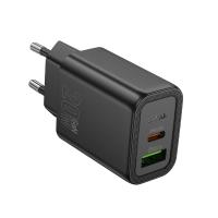 Сетевое зарядное устройство HOCO N61 Gentle 1xUSB + 1xUSB-C, 3A, 20W, черный