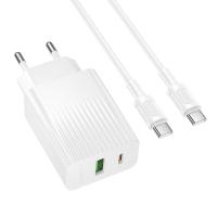 Сетевое зарядное устройство BOROFONE BAS76A Source 1xUSB + 1xUSB-C с Кабелем Type-C - Type-C, 3A, 30W, белый