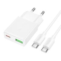 Сетевое зарядное устройство HOCO N73 Speed 1xUSB + 1xUSB-C с Кабелем Type-C - Type-C, 3A, 20W, белый