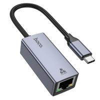 Переходник/Адаптер HOCO UA37 Type-C (m) - RJ45 (f), 12 см, серый металлик