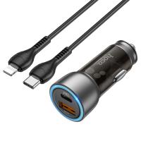 Автомобильное зарядное устройство HOCO NZ8 Sprinter, 1xUSB + 1xUSB-C с Кабелем Type-C - Lightning, 43W, коричневый