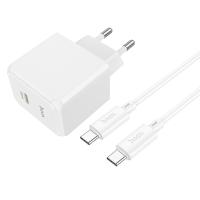 Сетевое зарядное устройство HOCO CS13A Ocean 1xUSB-C с Кабелем Type-C - Type-C, 20W, белый