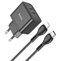 Сетевое зарядное устройство HOCO N29 Triumph 2xUSB-C с Кабелем Type-C - Lightning, 35W, черный