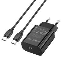 Сетевое зарядное устройство BOROFONE BA65A Single port 1xUSB-C с Кабелем Type-C - Type-C, 20W, черный