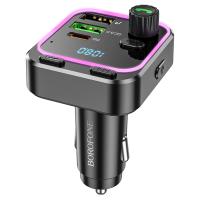 Автомобильное зарядное устройство с FM-Трансмиттер BOROFONE BC53 Highway, 2xUSB + 1xUSB-C, 20W, черный