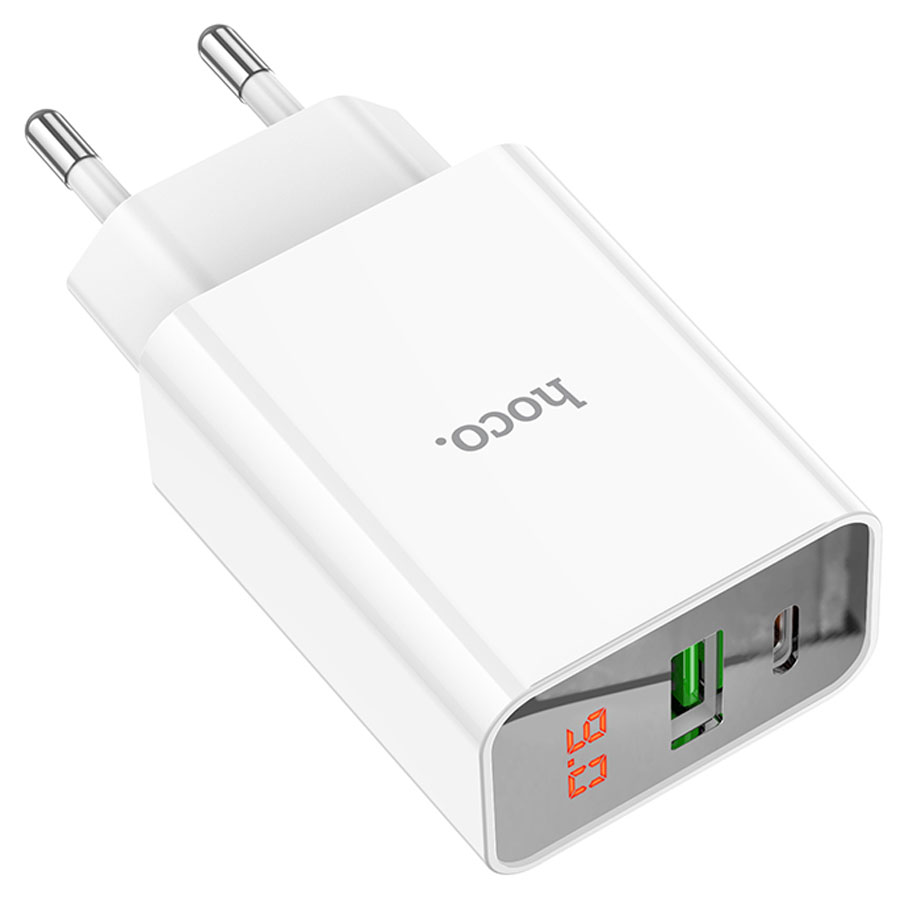 Сетевое зарядное устройство HOCO C100A 1xUSB + 1xUSB-C, 3A, 20W, белый