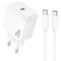 Сетевое зарядное устройство HOCO CS53A Surplus 1xUSB-C с Кабелем Type-C - Type-C, 25W, белый