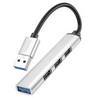 USB HUB разветвитель HOCO HB26 4 в 1 USB3.0 (m) - USB3.0 (f) + 3xUSB2.0 (f), серебристый