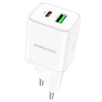 Сетевое зарядное устройство BOROFONE BN7 1xUSB + 1xUSB-C, 20W, белый