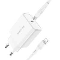 Сетевое зарядное устройство BOROFONE BA57A Easy Speed 1xUSB-C с Кабелем Type-C - Lightning, 3.0A, 20W, белый