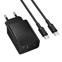 Сетевое зарядное устройство BOROFONE BAS76A Source 1xUSB + 1xUSB-C с Кабелем Type-C - Type-C, 3A, 30W, черный