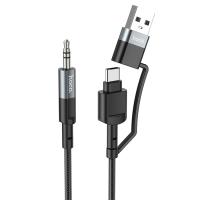 Аудиокабель HOCO UPA23 AUX Jack 3.5 (m) - USB (m) / Type-C (m), 1 м, серый металлик