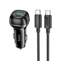 Автомобильное зарядное устройство HOCO Z58A Rank, 1xUSB + 1xUSB-C с Кабелем Type-C - Type-C, 48W, черный