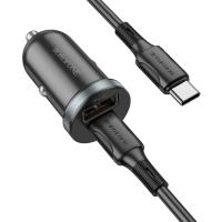 Автомобильное зарядное устройство BOROFONE BZ22 Scenery, 1xUSB + 1xUSB-C с Кабелем Type-C - Type-C, 30W, черный