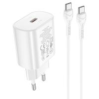 Сетевое зарядное устройство HOCO N22 Jetta 1xUSB-C с Кабелем Type-C - Type-C, 25W, белый