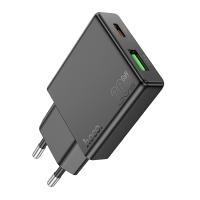Сетевое зарядное устройство HOCO N38 Delgado 1xUSB + 1xUSB-C, 3A, 20W, черный