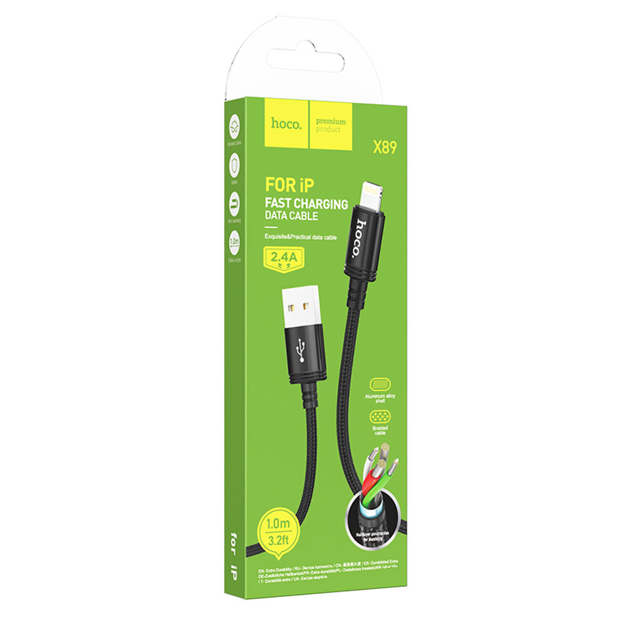 Кабель USB HOCO X89 Wind USB - Lightning, 2.4А, 1 м, черный оптом