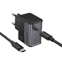 Сетевое зарядное устройство HOCO CS72A Star 1xUSB-C с Кабелем Type-C - Type-C, 30W, черный
