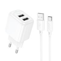Сетевое зарядное устройство HOCO CS51A Surplus 2xUSB с Кабелем USB - Type-C, 2.4A, белый