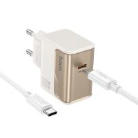 Сетевое зарядное устройство HOCO CS72A Star 1xUSB-C с Кабелем Type-C - Type-C, 30W, белый