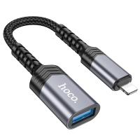 Переходник/Адаптер HOCO UA24 Lightning (m) - USB (f), 16.5 см, серый металлик
