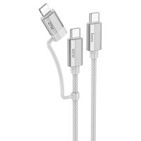 Кабель USB-C HOCO U134 Primero Type-C - Type-C + Lightning, 3A, 1.2 м, серый