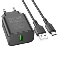 Сетевое зарядное устройство BOROFONE BA72A Spring 1xUSB с Кабелем USB - Type-C, 18W, черный