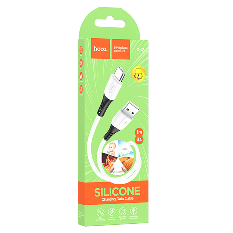 Кабель USB HOCO X82 Silicone USB - Type-C, 3A, 1 м, белый оптом