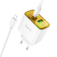 Сетевое зарядное устройство HOCO CS42A Smart 1xUSB + 1xUSB-C с Кабелем Type-C - Lightning, 3A, 30W, белый