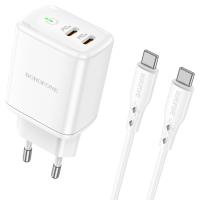 Сетевое зарядное устройство BOROFONE BN9 Reacher 2xUSB-C с Кабелем Type-C - Type-C, 35W, белый