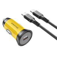 Автомобильное зарядное устройство BOROFONE BZ26 Searcher, 1xUSB-C с Кабелем Type-C - Type-C, 30W, желтый