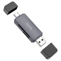 Переходник/Адаптер HOCO HB45 Spirit 2 в 1 USB (m) / Type-C (m) - TF/SD, черный