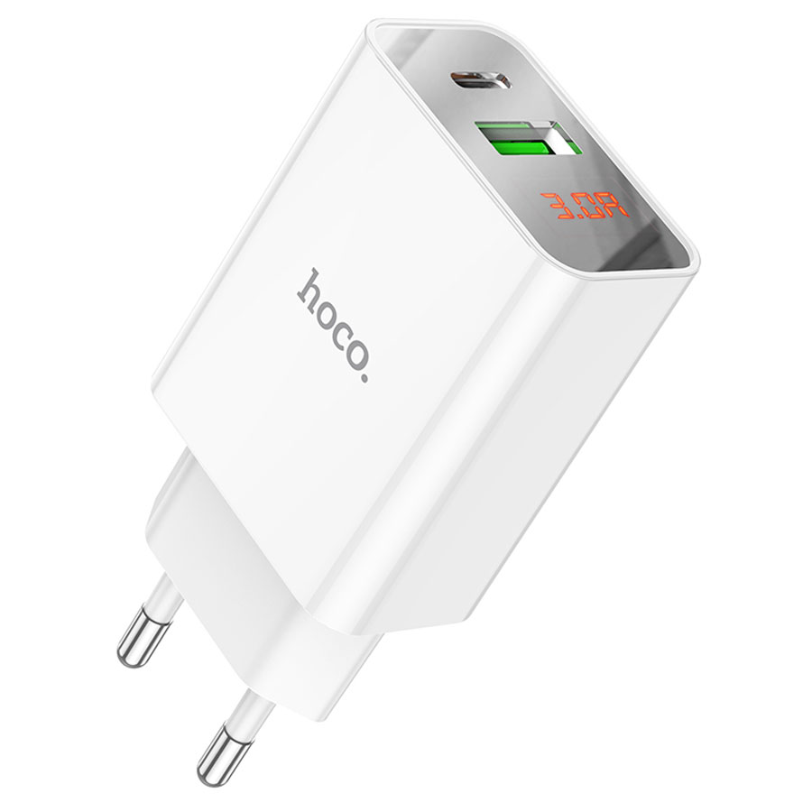 Сетевое зарядное устройство HOCO C100A 1xUSB + 1xUSB-C, 3A, 20W, белый оптом