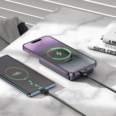 Портативный аккумулятор HOCO Q34 Clever, с беспроводной зарядкой, 20W, 10000 мА⋅ч, серый металлик