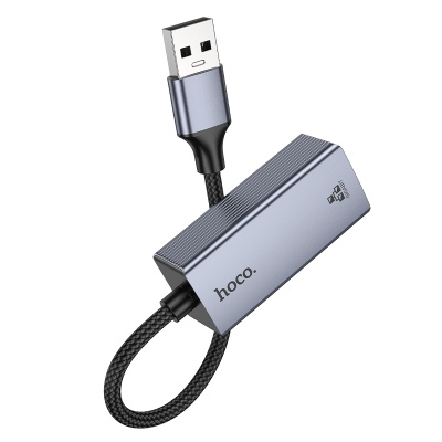 Переходник/Адаптер HOCO UA37 USB (m) - RJ45 (f), 12 см, серый металлик