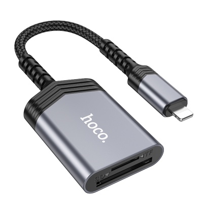 Переходник/Адаптер HOCO UA25 Card reader Lightning (m) - TF/SD, 19 см, серый металлик