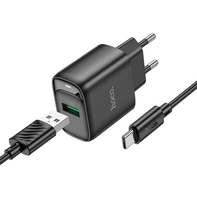 Сетевое зарядное устройство HOCO C140A Smart 1xUSB с Кабелем USB - Type-C, 18W, черный