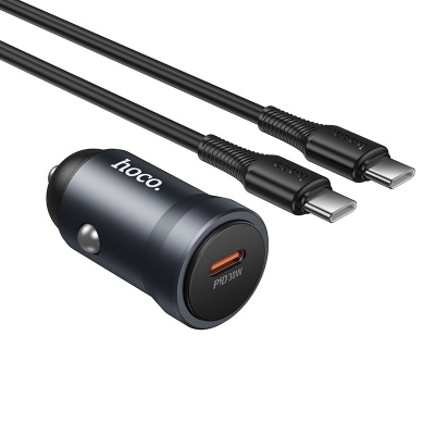 Автомобильное зарядное устройство HOCO Z62A Energy, 1xUSB-C с Кабелем Type-C - Type-C, 30W, серый металлик