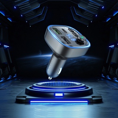 Автомобильное зарядное устройство с FM-Трансмиттер BOROFONE BC48 Broad, 2xUSB + 1xUSB-C, 3A, 18W, черный