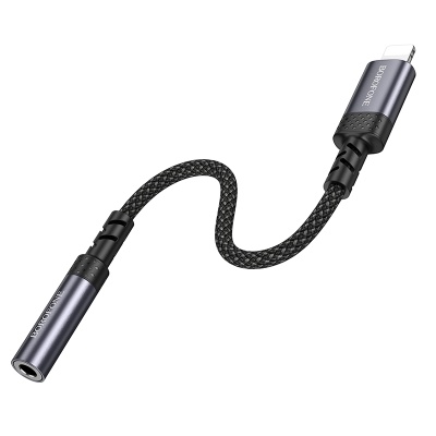 Переходник/Адаптер BOROFONE BV24 Graceful Lightning (m) - Jack 3,5 (f), 15 см, серый металлик