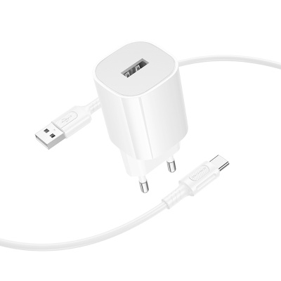 Сетевое зарядное устройство BOROFONE BA101A Pudding 1xUSB с Кабелем USB - Type-C, 2.1A, белый