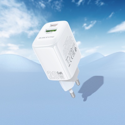 Сетевое зарядное устройство BOROFONE BN27 Fuente 1xUSB + 1xUSB-C, 3A, 20W, белый