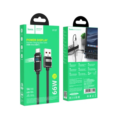 Кабель USB HOCO U137 Line USB - Type-C, 5A, 66W, 1.2 м, черный