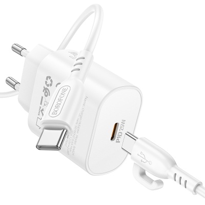 Сетевое зарядное устройство BOROFONE BA82A Platinum 1xUSB-C с Кабелем Type-C - Type-C, 25W, белый