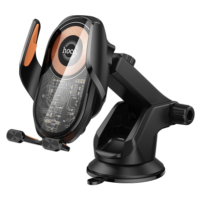 Автомобильный держатель HOCO HW34 Blue, зажимной с беспроводной зарядкой, 15W, на приборную панель, черный