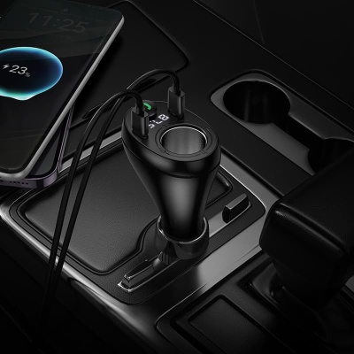 Автомобильное зарядное устройство с FM-Трансмиттер HOCO E88 Star, 1xUSB + 2xUSB-C, 0.5A, 35W, черный