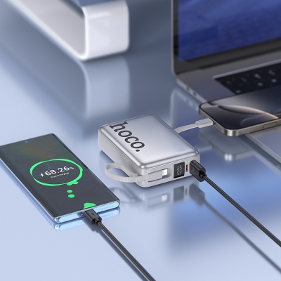 Портативный аккумулятор HOCO Q39 Eminente, встроенный кабель Lightning + Type-C, 22.5W, 20000 мА⋅ч, серый металлик