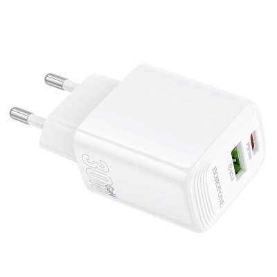 Сетевое зарядное устройство BOROFONE BN29 Fuente 1xUSB + 1xUSB-C, 3A, 30W, белый