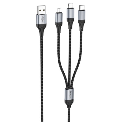 Кабель USB HOCO X102 Fresh 3 в 1 USB - Type-C + Lightning + MicroUSB, 2.4А, 1 м, черный